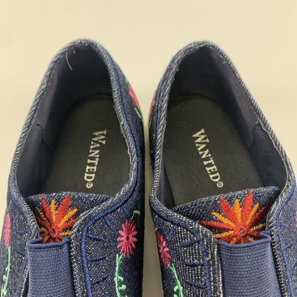 WANTED Floral Embroidered Slip On Sneaker Dark Denim Multicolor Gore Womens 6.5 - Picture 10 of 11